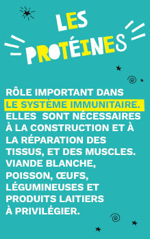 Protéines: elles nécessaires à la construction et à la réparation des tissus, et des muscles. Elles jouent également un rôle important dans le système immunitaire.